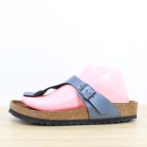 Birkenstock Gizeh Birko Flor Thong Sandals Blue Leather Size M 5 / L 7 (EURO 38)